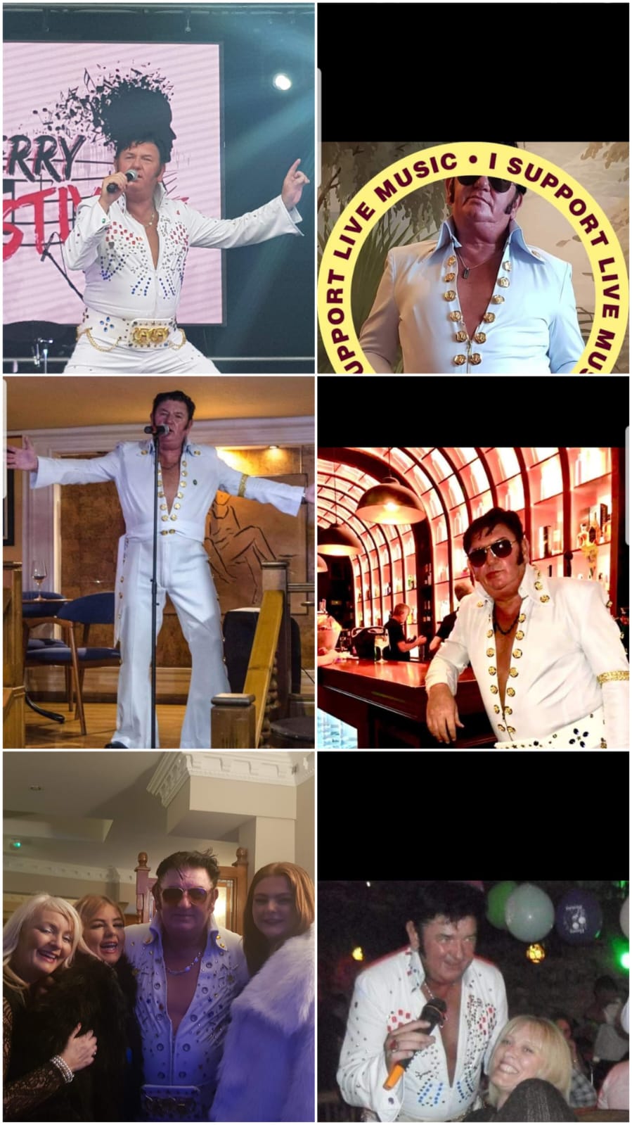 Collage of Greg Traynor performing as an Elvis tribute artist at events across Ireland