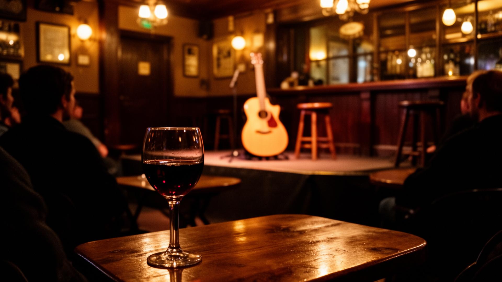 A warm music venue at night