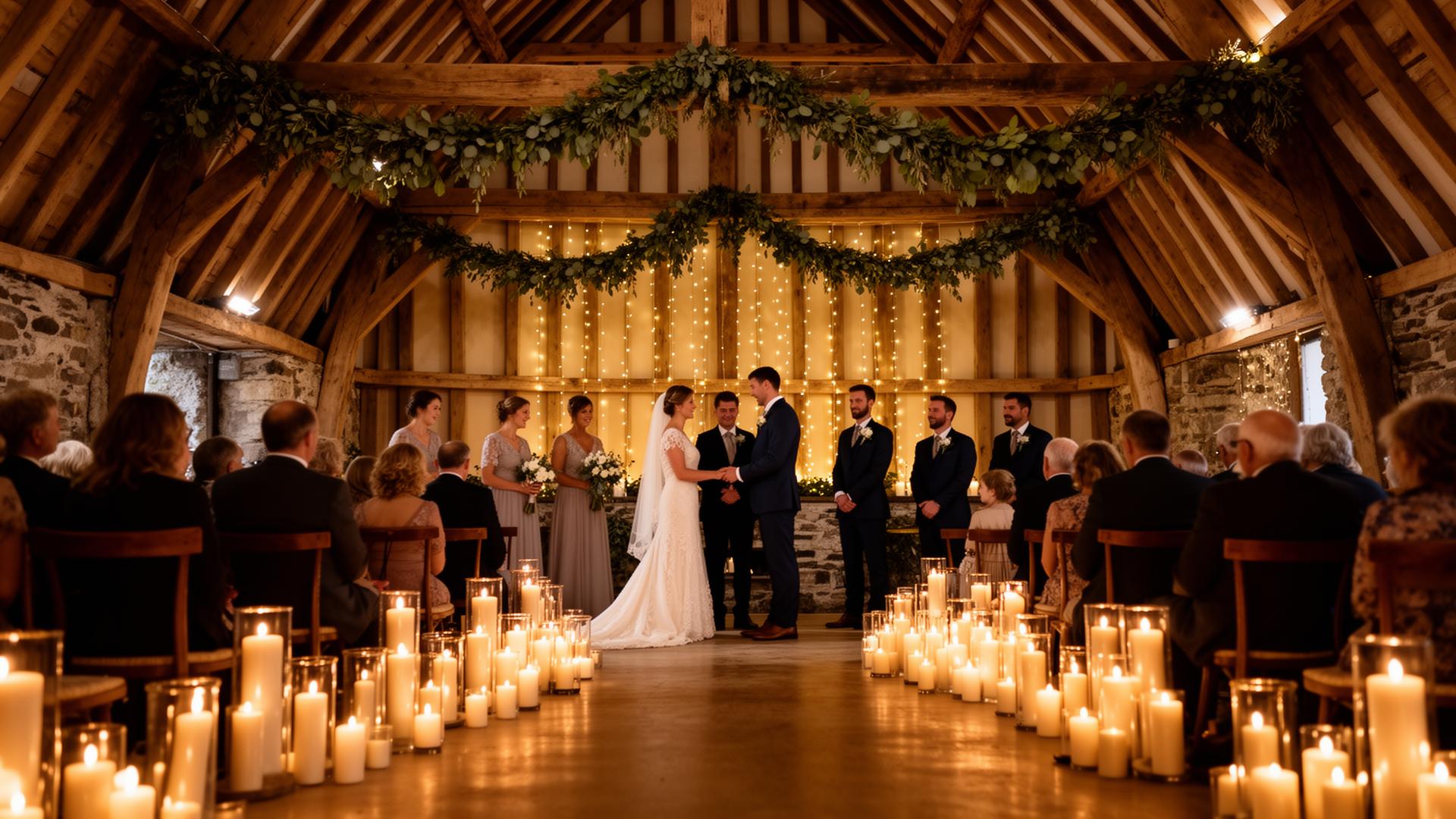 Intimate candle-lit barn ceremony for a small group in Ireland